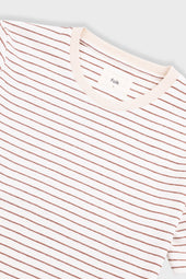 Short Sleeve Textured Striped T Shirt Ecru Burnt Red