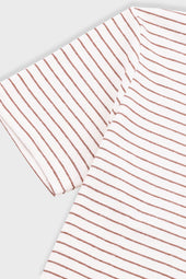 Short Sleeve Textured Striped T Shirt Ecru Burnt Red