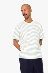 Short Sleeve Textured Stripe T Shirt Ecru Misty Green