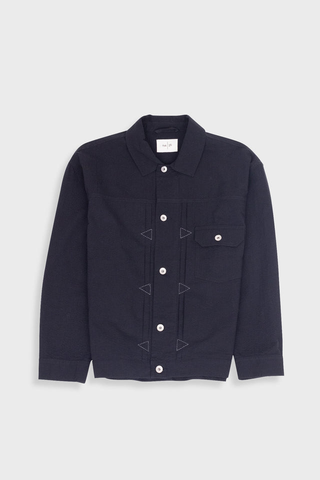 Trucker Jacket - Black Seersucker