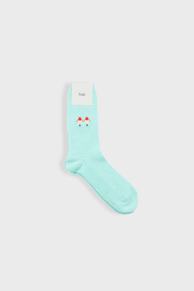 Waffle Socks - Blue Embroidery