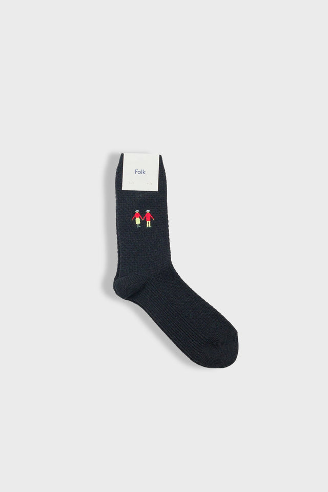 Waffle Socks - Charcoal Embroidery