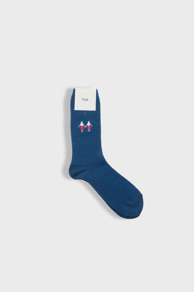 Waffle Socks - Petrol Blue Embroidery
