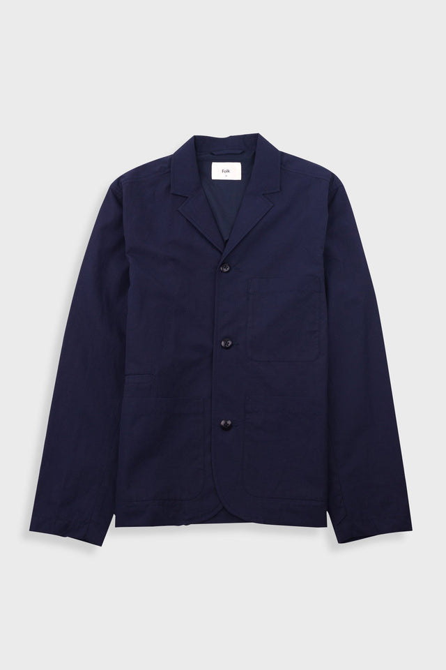 Wide Fit Blazer - Navy Tech Slub