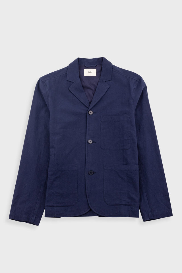 Wide Fit Blazer - Navy Textured Cotton
