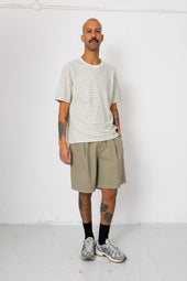 Elasticated Wide Fit Short Sage Herringbone