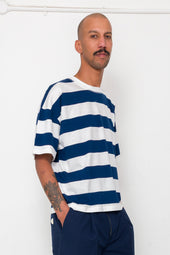 Oversized Striped T Shirt Off White Blue