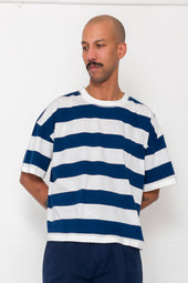 Oversized Striped T Shirt Off White Blue