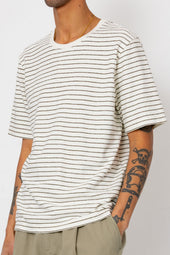 Short Sleeve Textured Striped T Shirt Ecru