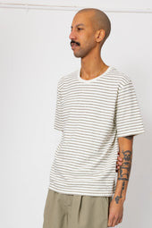 Short Sleeve Textured Striped T Shirt Ecru