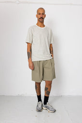 Short Sleeve Textured Striped T Shirt Ecru
