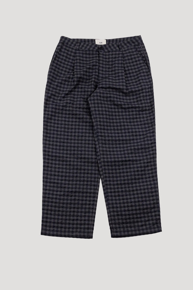 Wide Fit Trouser - Navy Crinkle Check
