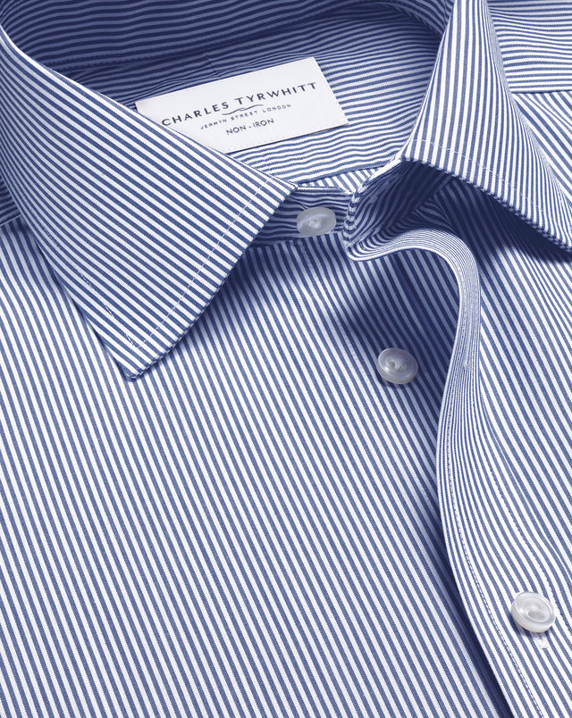 Non-Iron Stretch Poplin Bengal Stripe Shirt - Royal Blue