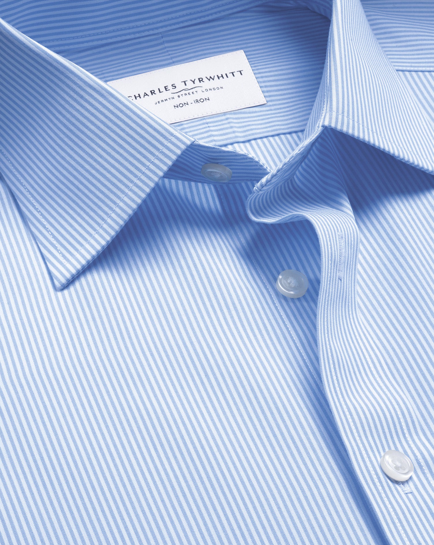 Non-Iron Stretch Poplin Bengal Stripe Shirt - Cornflower Blue