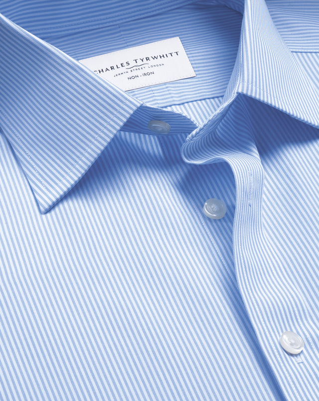 Non-Iron Stretch Poplin Bengal Stripe Shirt - Cornflower Blue