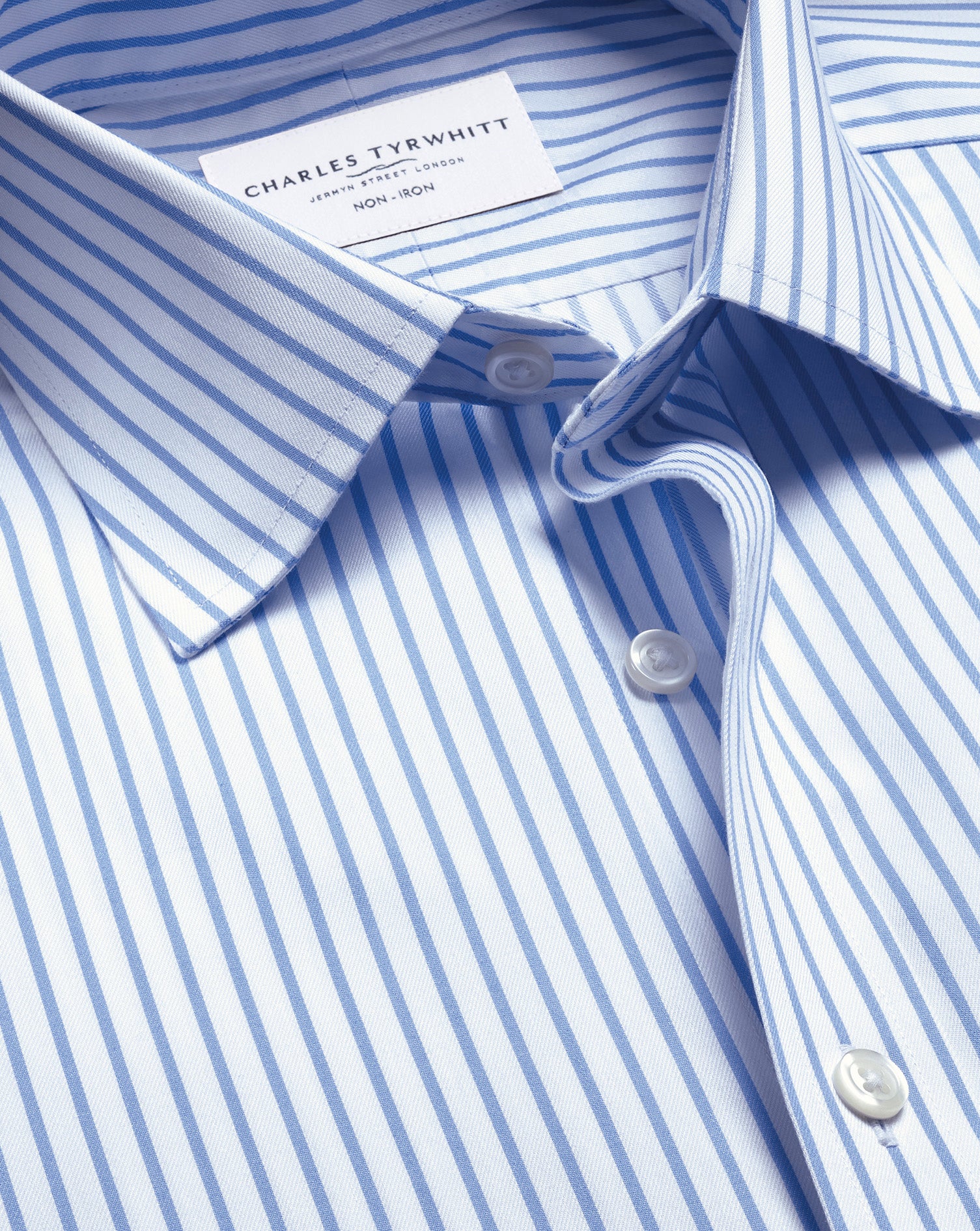 Non-Iron Twill Stripe Shirt - Cornflower Blue