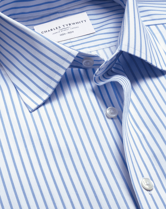 Non-Iron Twill Stripe Shirt - Cornflower Blue