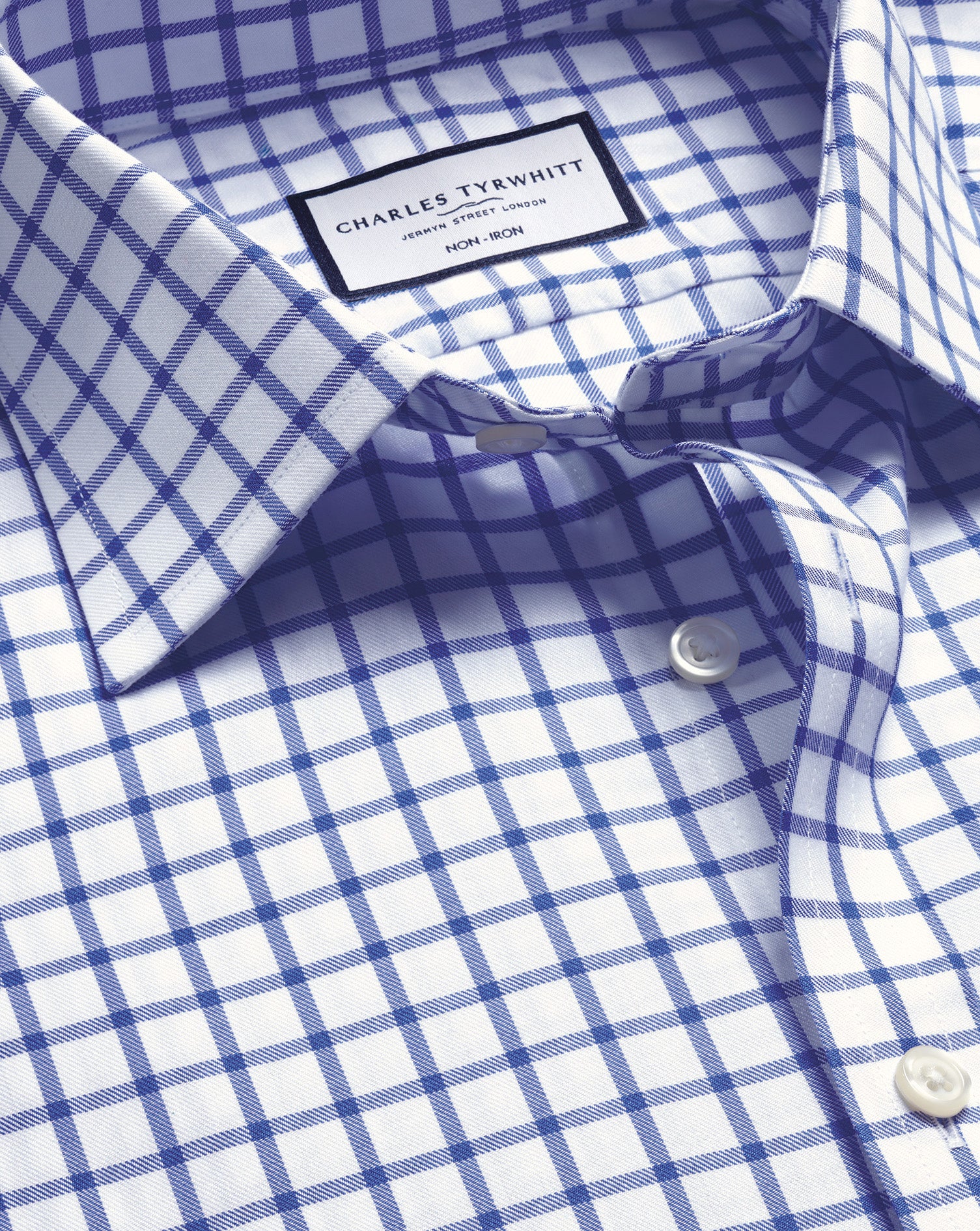 Non-Iron Twill Check Shirt – Cobalt Blue