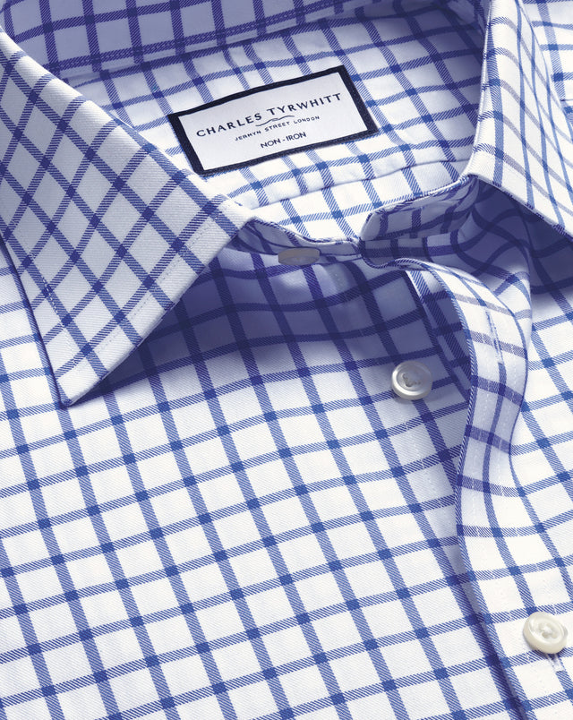 Non-Iron Twill Check Shirt – Cobalt Blue