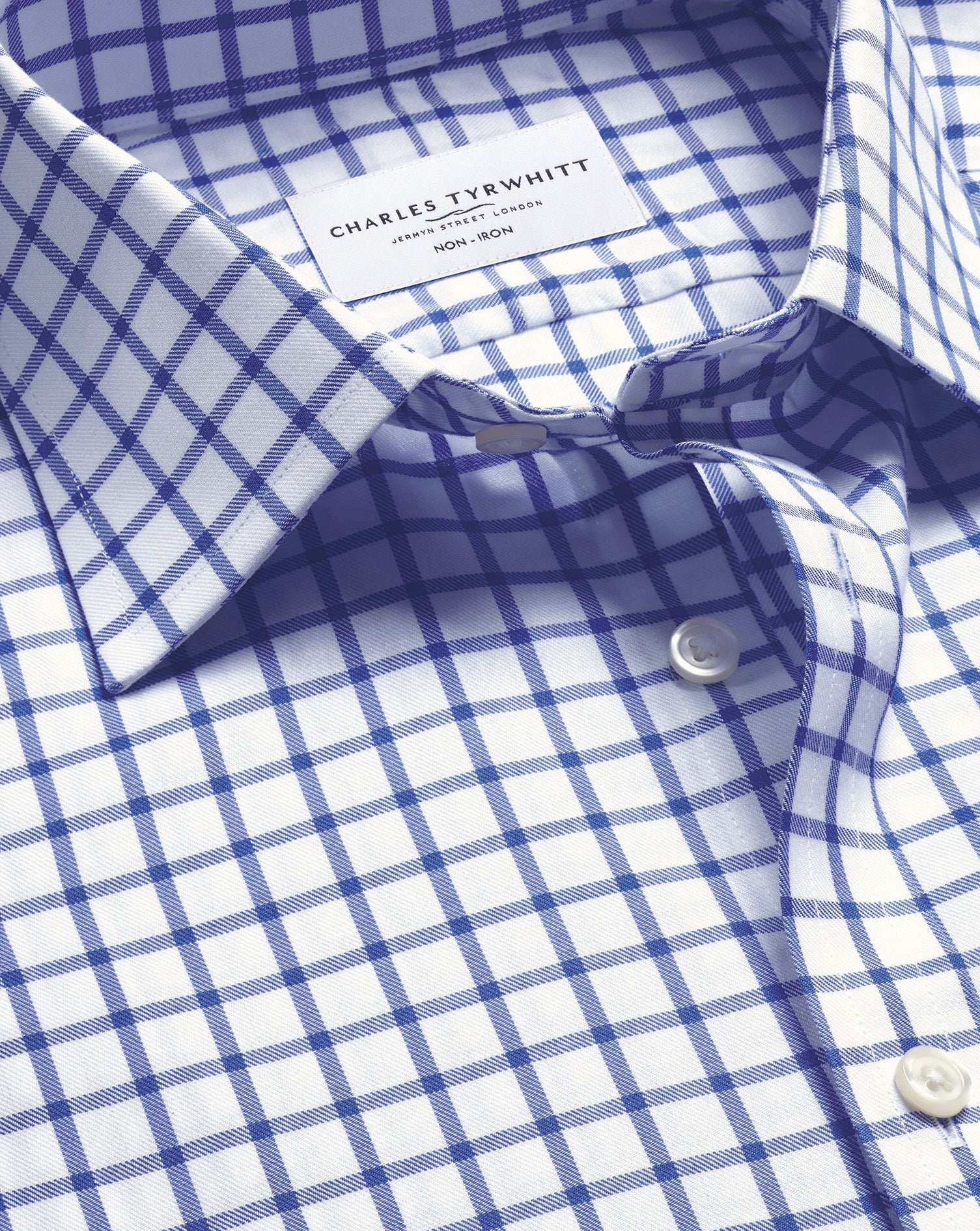 Shirt en Sergé Á Motif Quadrillé Sans Repassage - Bleu roi