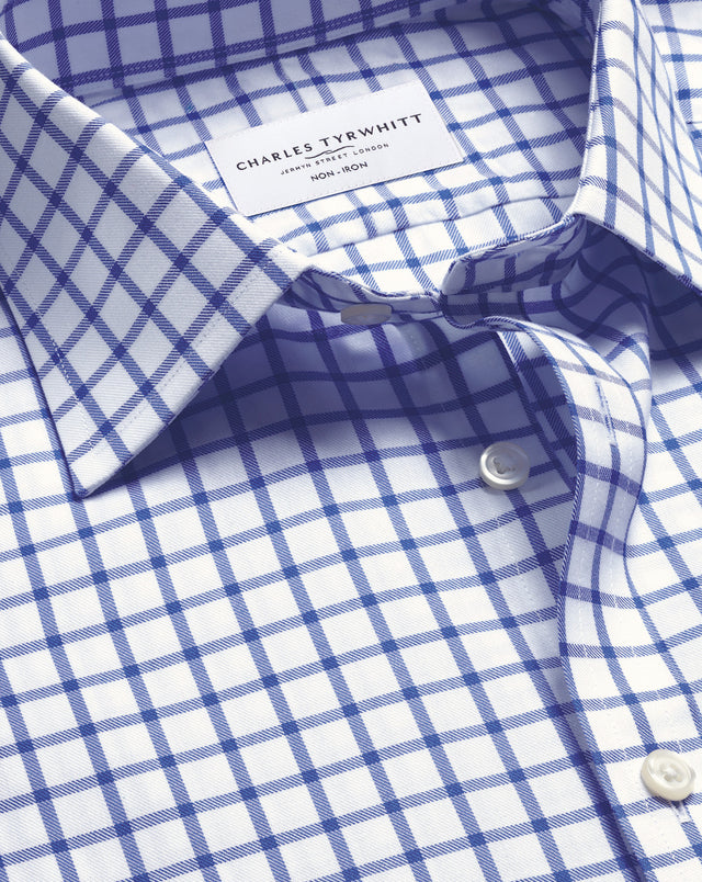 Shirt en Sergé Á Motif Quadrillé Sans Repassage - Bleu roi