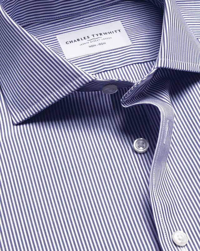 Non-Iron Stretch Poplin Bengal Stripe Shirt - Royal Blue