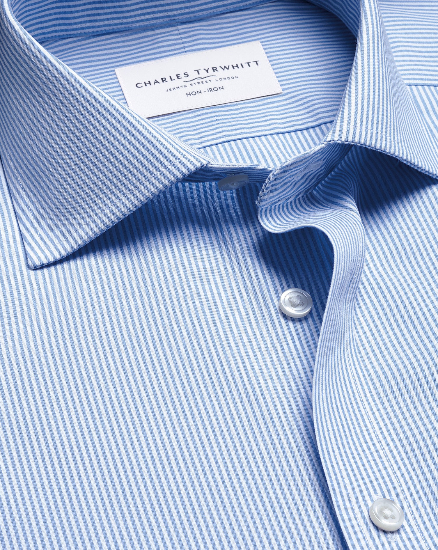 Non-Iron Stretch Poplin Bengal Stripe Shirt - Cornflower Blue