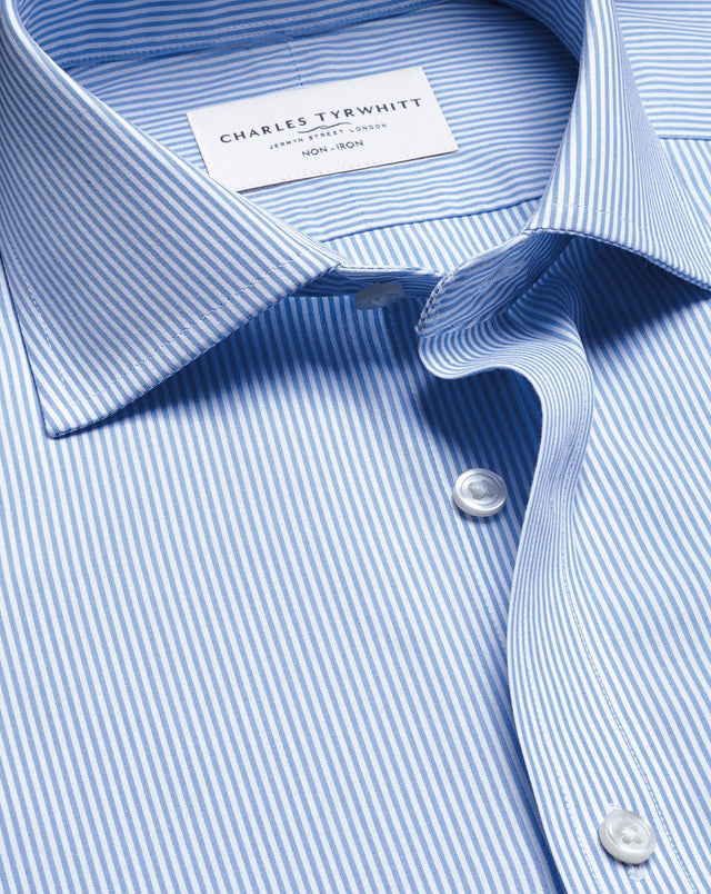 Non-Iron Stretch Poplin Bengal Stripe Shirt - Cornflower Blue
