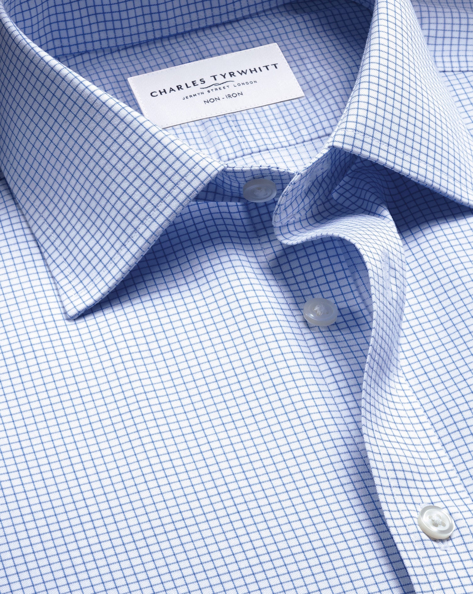 Non-Iron Twill Check Shirt - Cornflower Blue