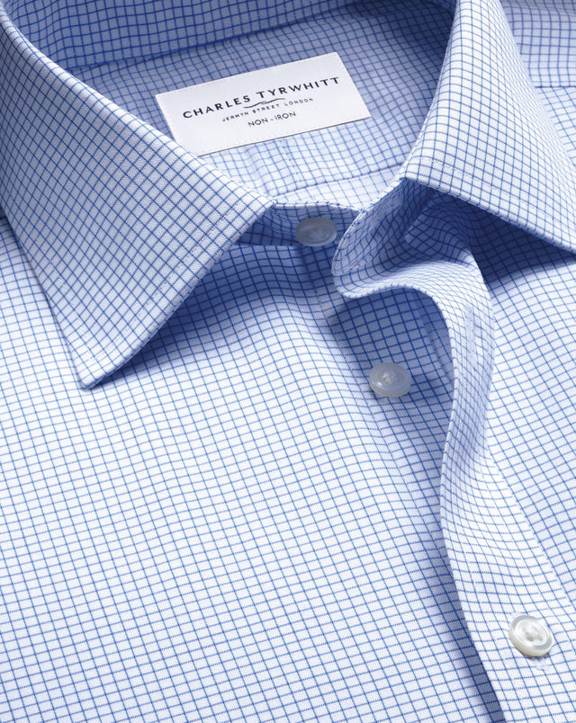 Non-Iron Twill Check Shirt - Cornflower Blue