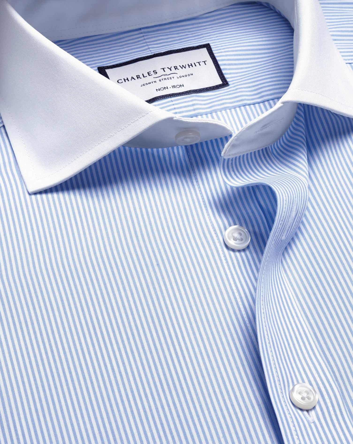 Non-Iron Stretch Poplin Stripe Winchester Shirt - Sky