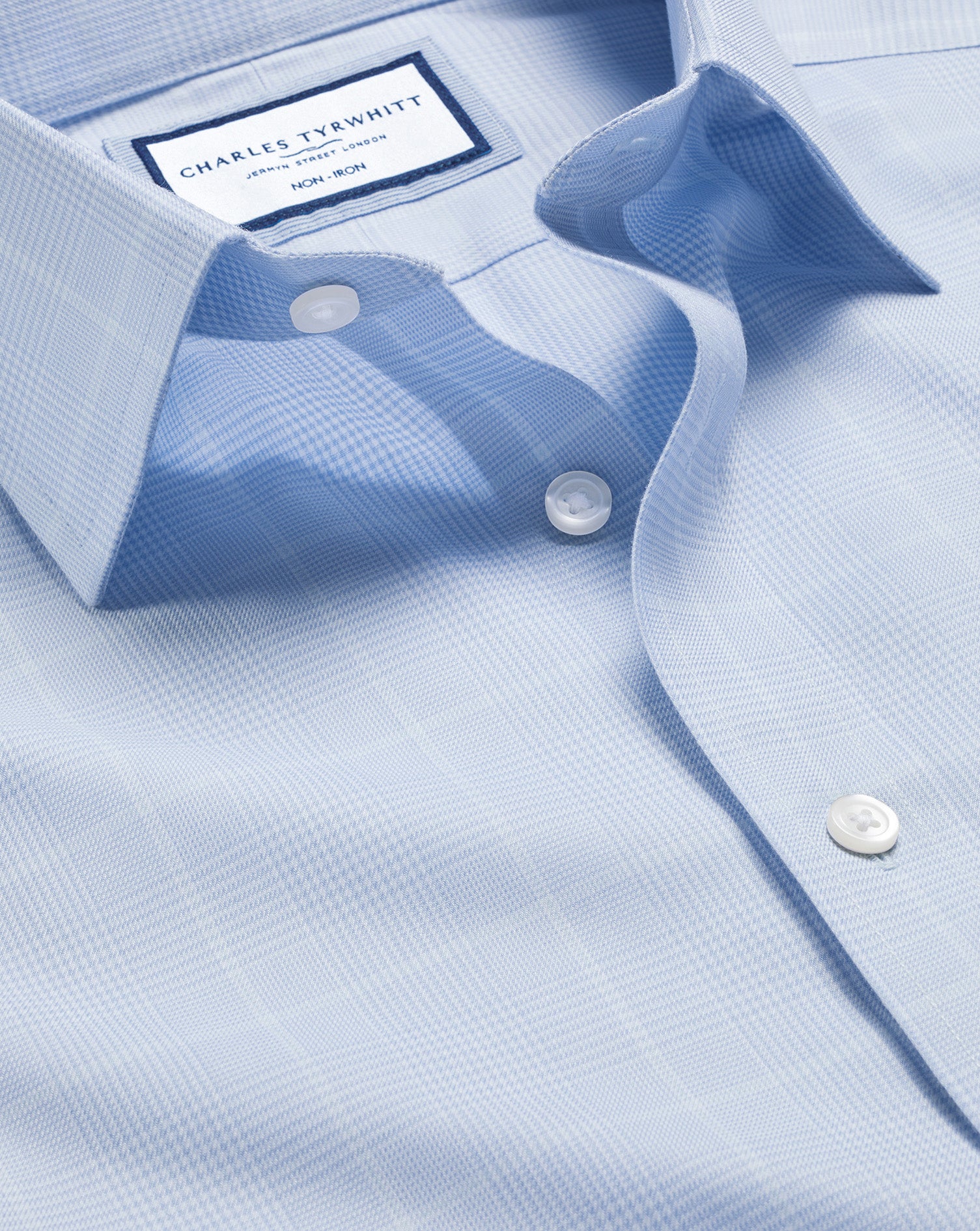Non-Iron Prince of Wales Check Shirt - Cornflower Blue