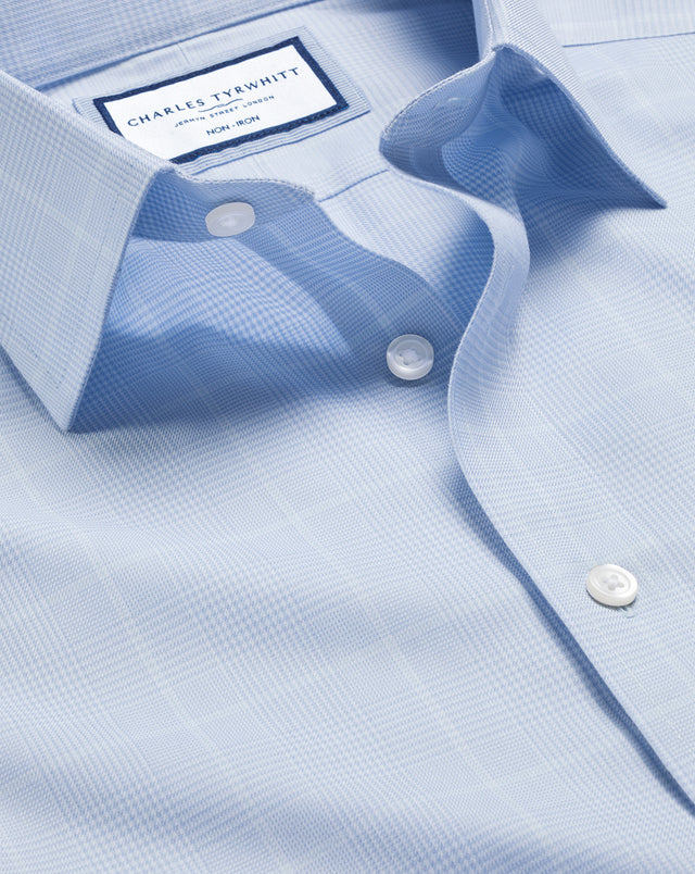 Non-Iron Prince of Wales Check Shirt - Cornflower Blue