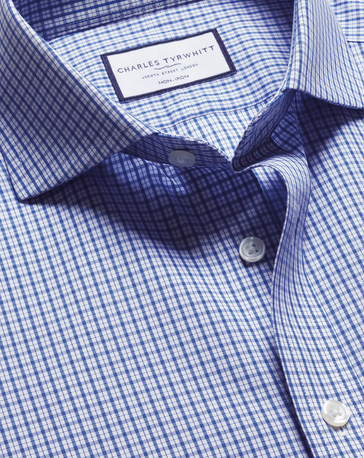Non-Iron Poplin Grid Check Shirt - Cobalt Blue