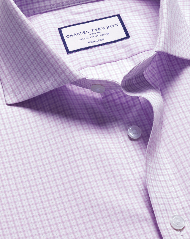 Non-Iron Poplin Grid Check Shirt - Lilac Purple