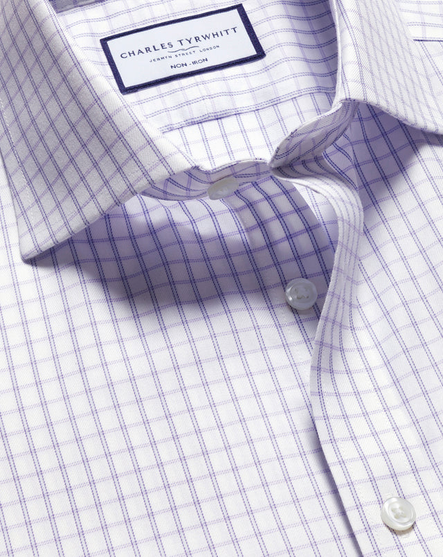 Non-Iron Twill Fine Check Shirt - Lilac Purple