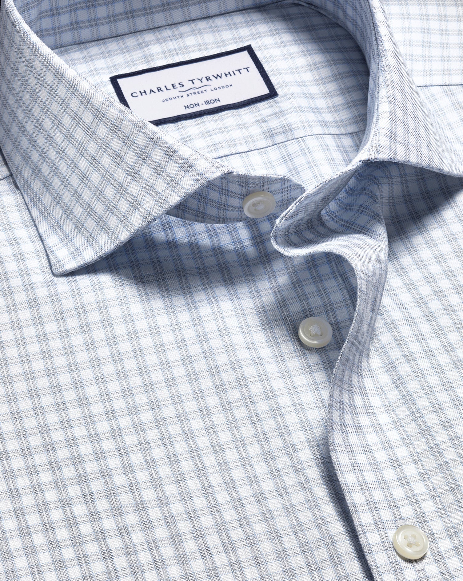 Non-Iron Twill Check Shirt - Silver Gray