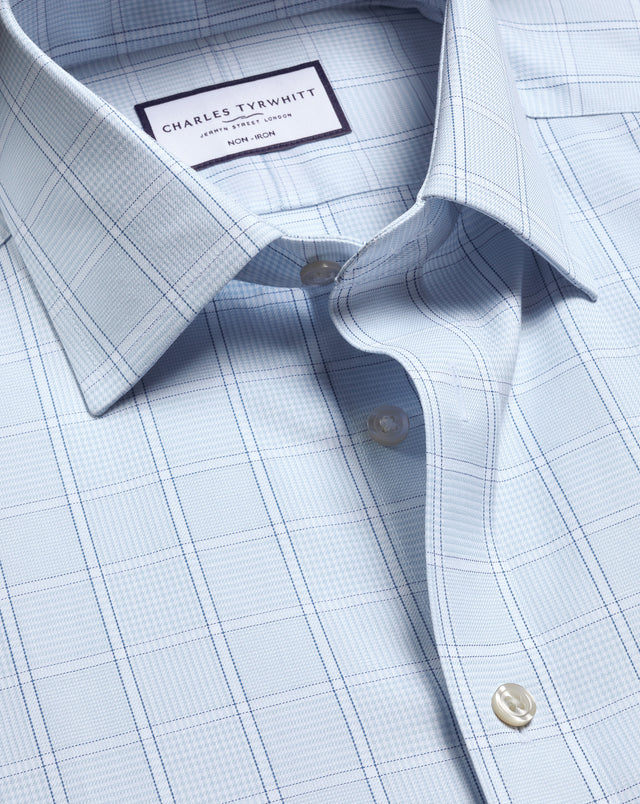 Non-Iron Twill Prince of Wales Check Shirt - Light Blue