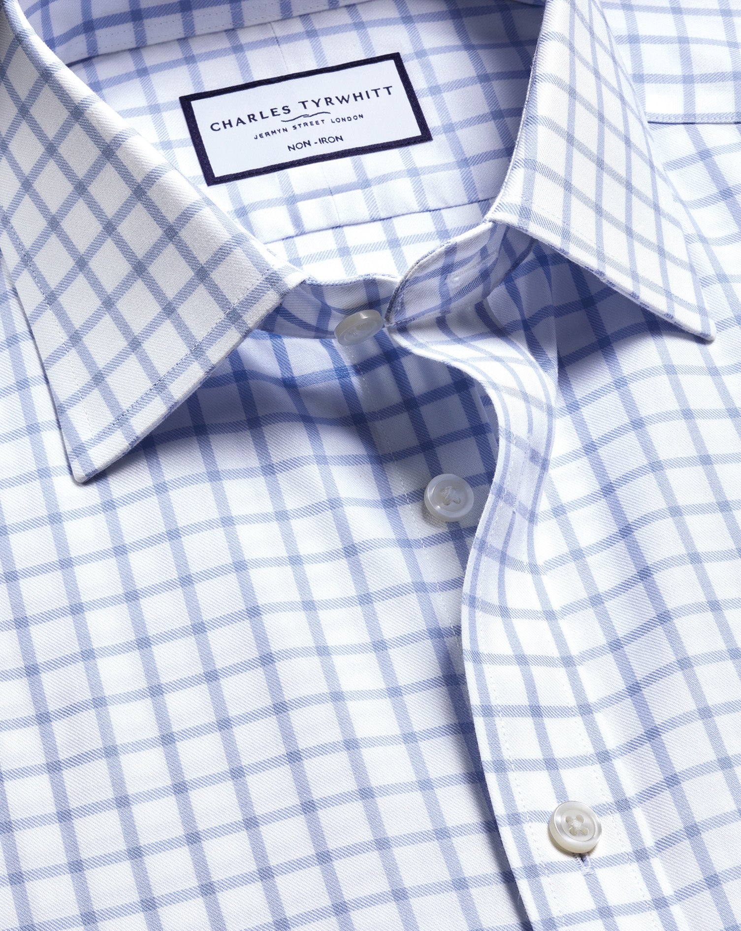 Non-Iron Twill Check Shirt - Sky Blue