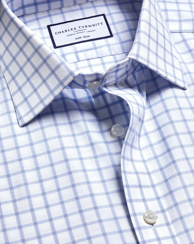 Non-Iron Twill Check Shirt - Sky Blue