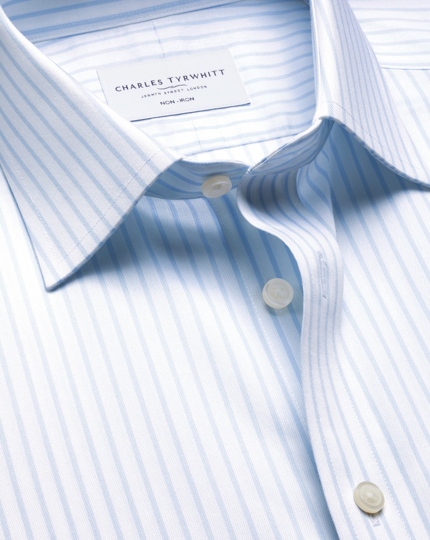 Non-Iron Twill Stripe Shirt – Light Blue