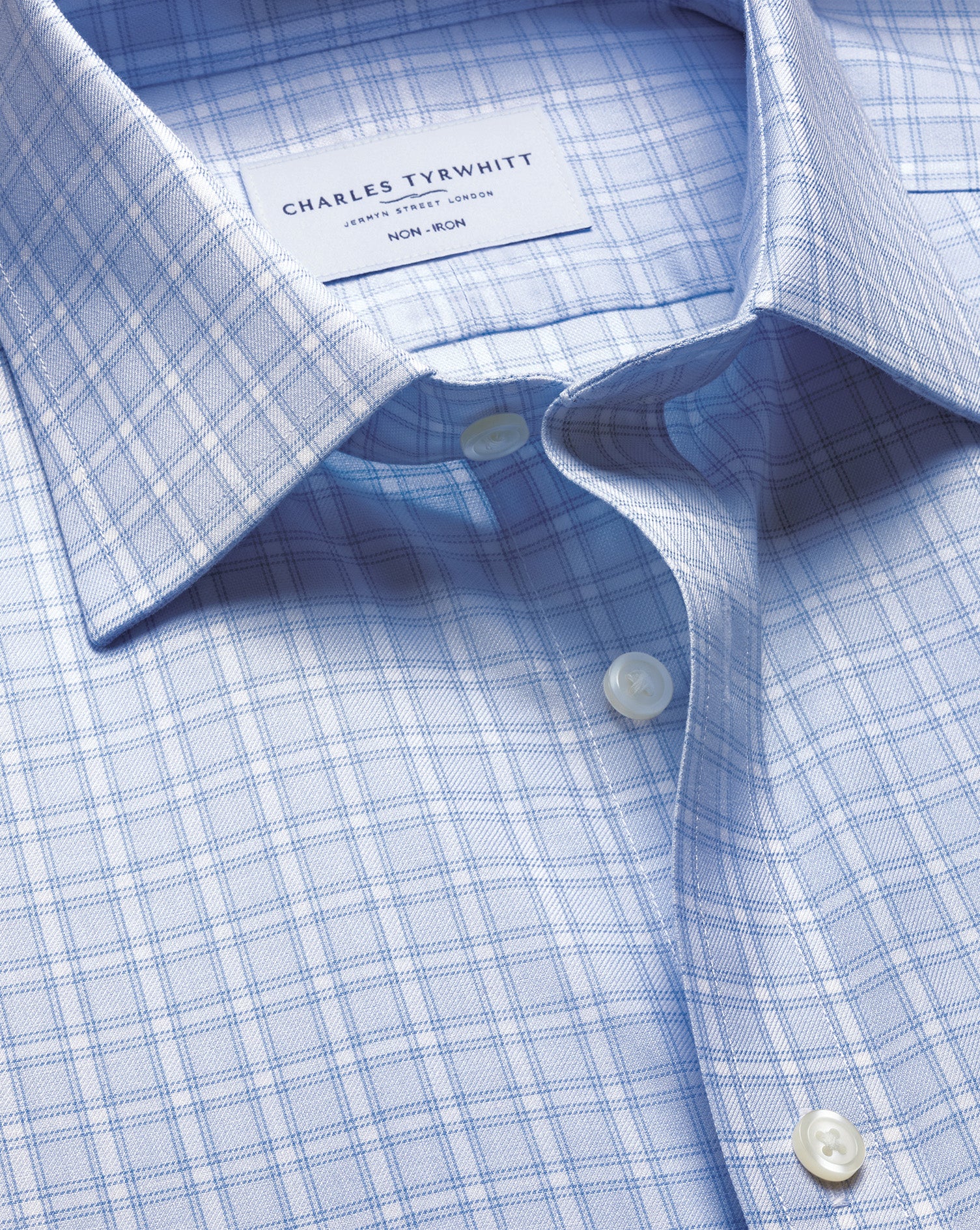 Non-Iron Twill Windowpane Check Shirt – Sky Blue