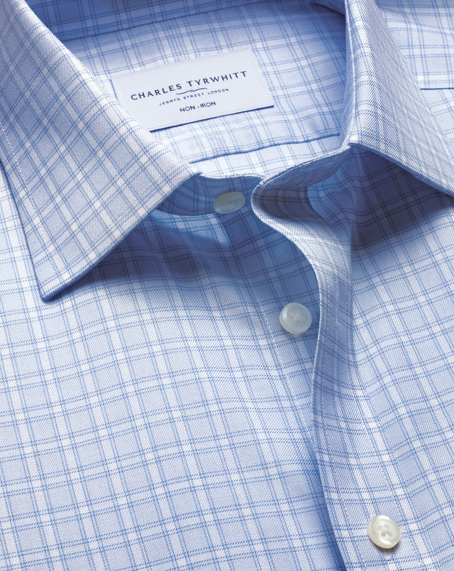 Non-Iron Twill Windowpane Check Shirt – Sky Blue