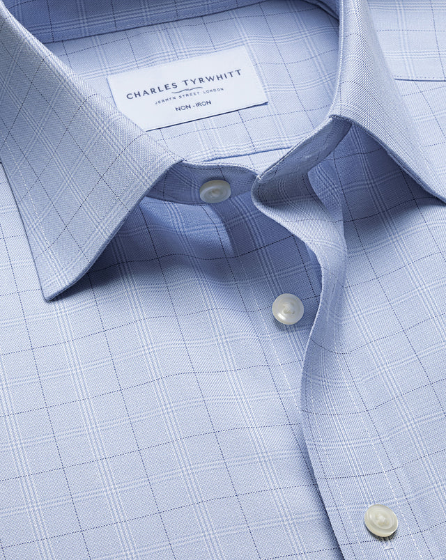 Non-Iron Twill Check Shirt – Mid Blue