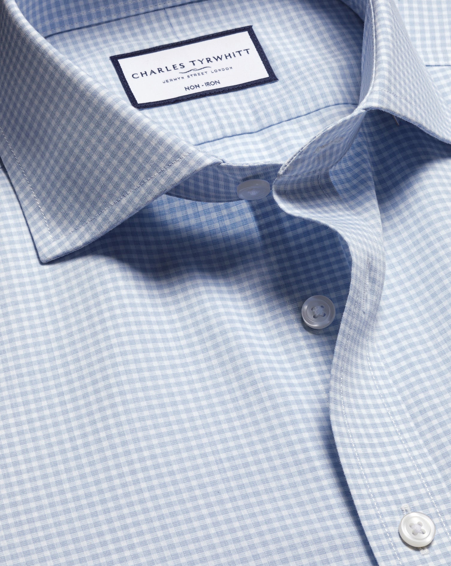 Non Iron Stretch Poplin Gingham Shirt Ice