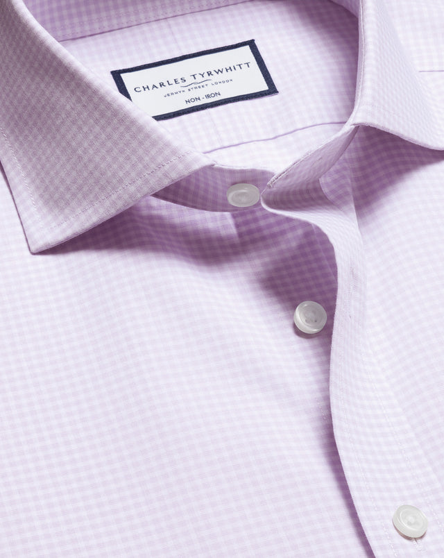 Non-Iron Poplin Gingham Shirt - Lavender