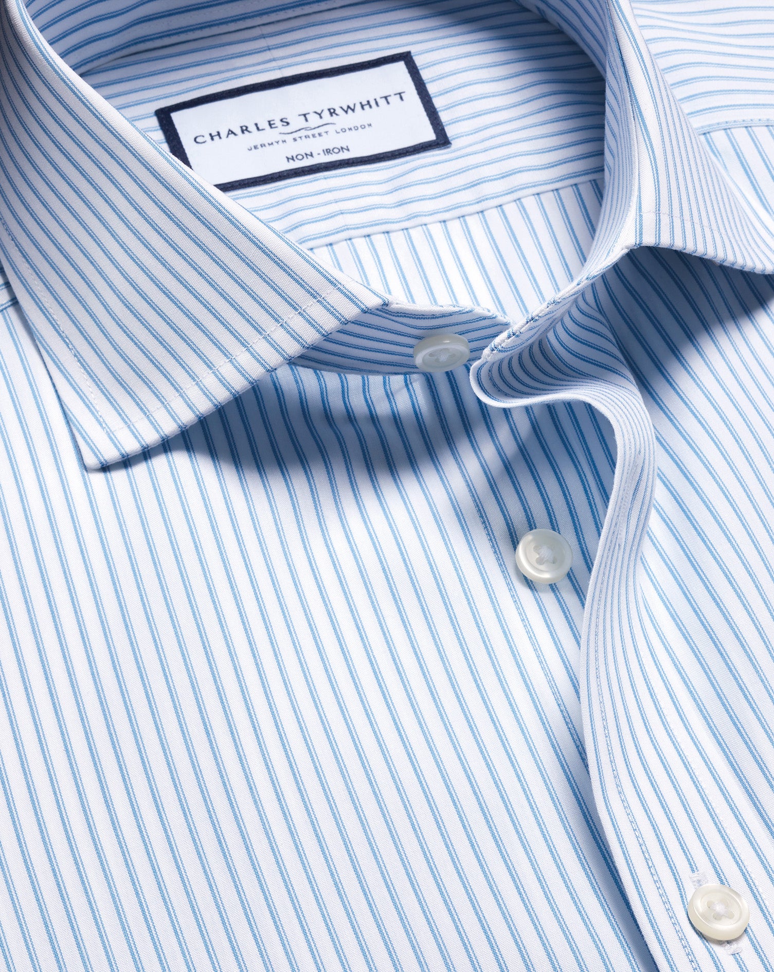 Non Iron Stretch Poplin Stripe Shirt Ocean