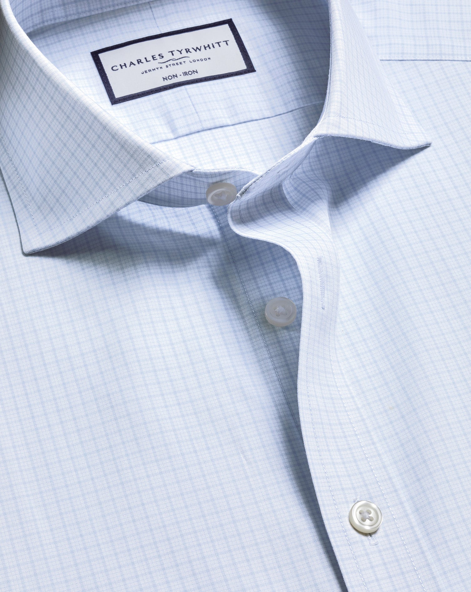 Non-Iron Stretch Poplin Check Shirt - Ice Blue