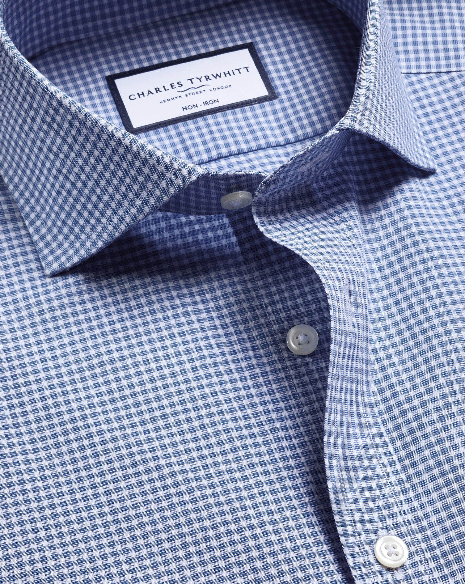 Non-Iron Stretch Poplin Gingham Shirt - Royal Blue