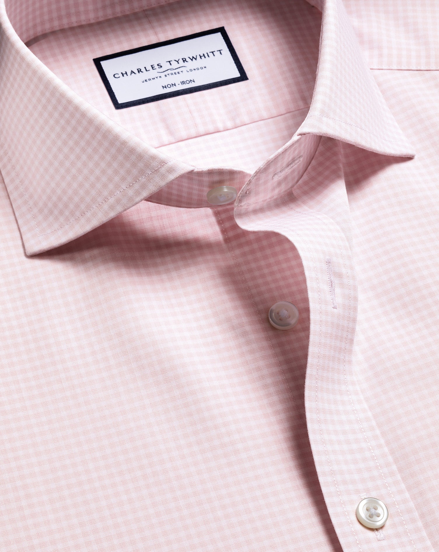 Non-Iron Stretch Poplin Gingham Shirt - Pink